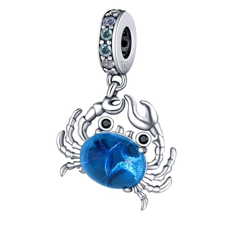 Blue Crab Red Lobster Charms Original Copper Charms Beads Pendant For Women Fine Diy Bracelet Jewelry Gifts