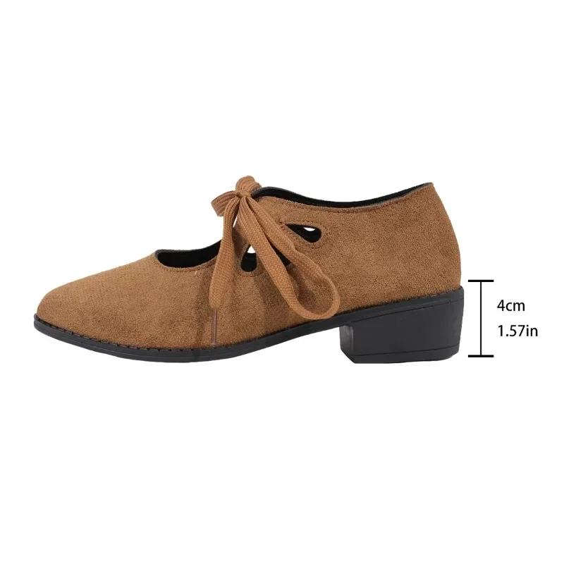 Fashion 2025 Hot Sale Women's Shoes Lace Up Women's Pumps Autumn Pointed Toe Shallow Solid Outdoor Casual Chunky Heels Large Size Shoes