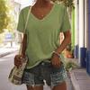 European and American women's solid color V-neck short-sleeved T-shirt, loose casual top can be printed in stock.