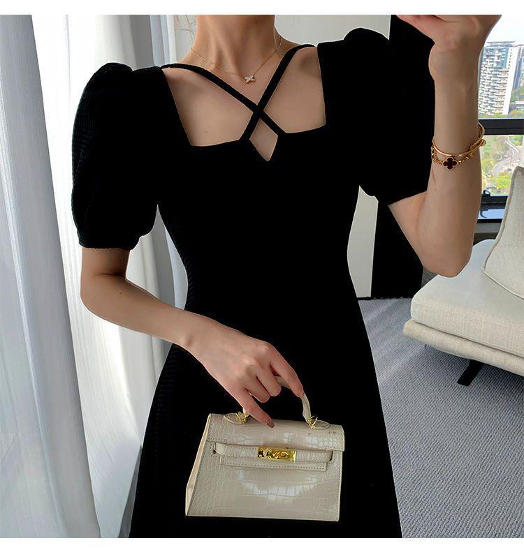 Hepburn Style Waist-Cinched Little Black Dress - Women's 2025 Summer Collection