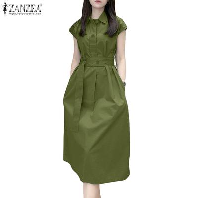 Vestido Casual de Verão Sem Mangas com Gola Dobrável para Mulheres