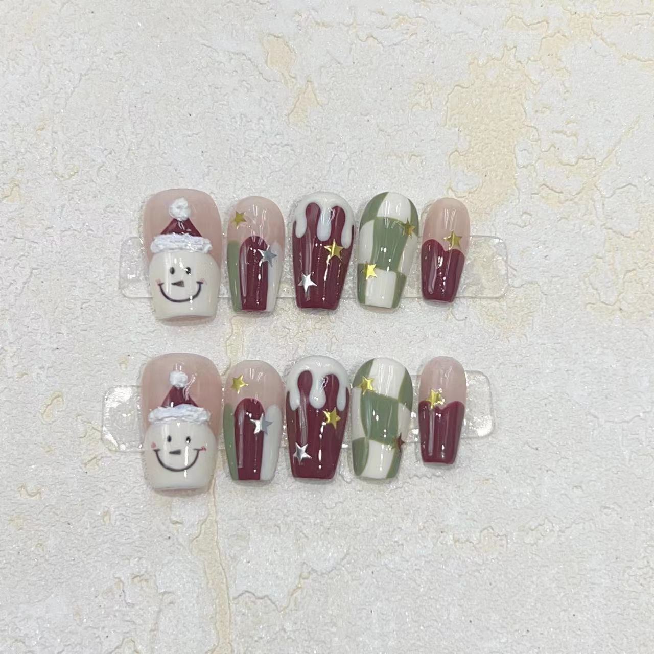 

Рождественский нейл-арт, Ношение брони Ручная работа Милый рождественский снеговик Расписанный вручную Клетка Шахматная клетка Звезда Крем Кисточка Large L