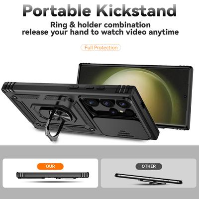 For Samsung Galaxy S24 Ultra Case Kickstand Phone Cover with Slide Lens Protection