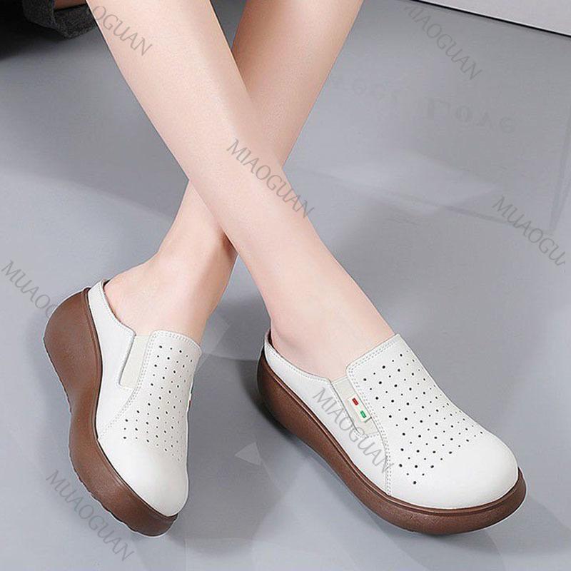 Fashion Spring Summer Outer Wear Baotou Half Slippers for Women Thick Bottom Ladies  Breathable Casual Mules Slides Casual Women's Shoes
