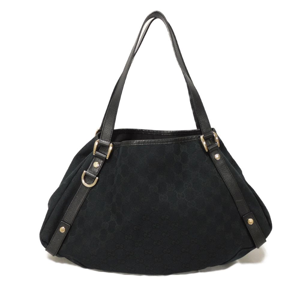 Used Abbey Tote 9539 130736 7924 Logo Double G Calfskin Shoulder Bag in GG Canvas Black Women's from Japan AUTHENTIC