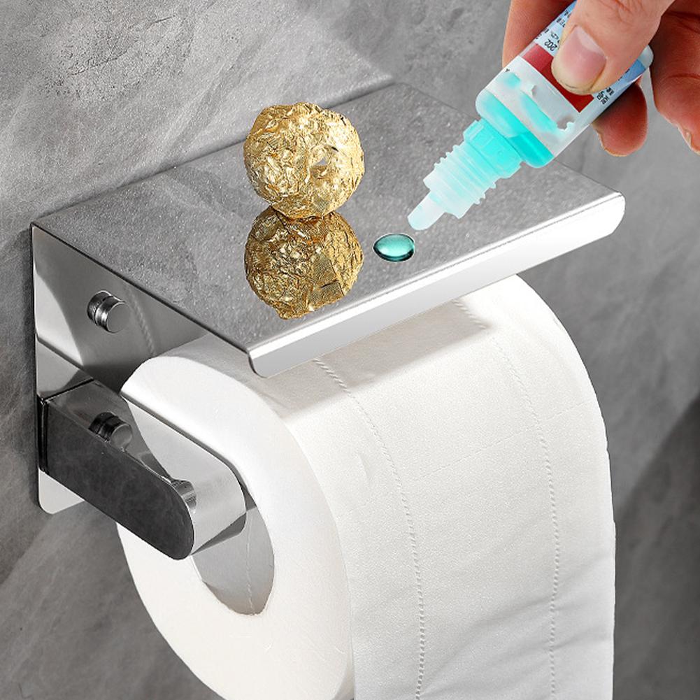 Stainless Steel Toilet Paper Holder with Phone Holder Paper Towel Stand Wall Mounted Floating Paper Shelf for Bathroom Washroom