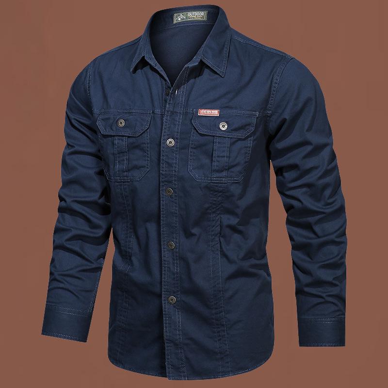 

Чоловіча сорочка з довгим рукавом, що не потребує прасування, у стилі ретро, для роботи - Весняний тренд, вільний крій, універсальний та стильний дизайн. XL темно-синього кольору