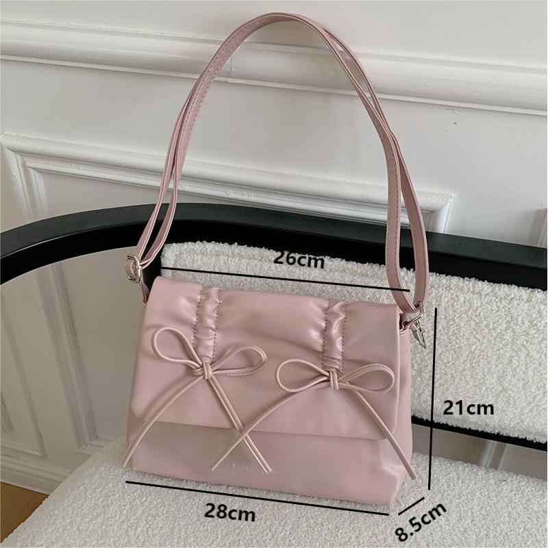 Fashion Ladies PU Leather Shoulder Crossbody Bags Sweet Women Bow Aesthetics Handbags Students Large Capacity Underarm Tote Bags