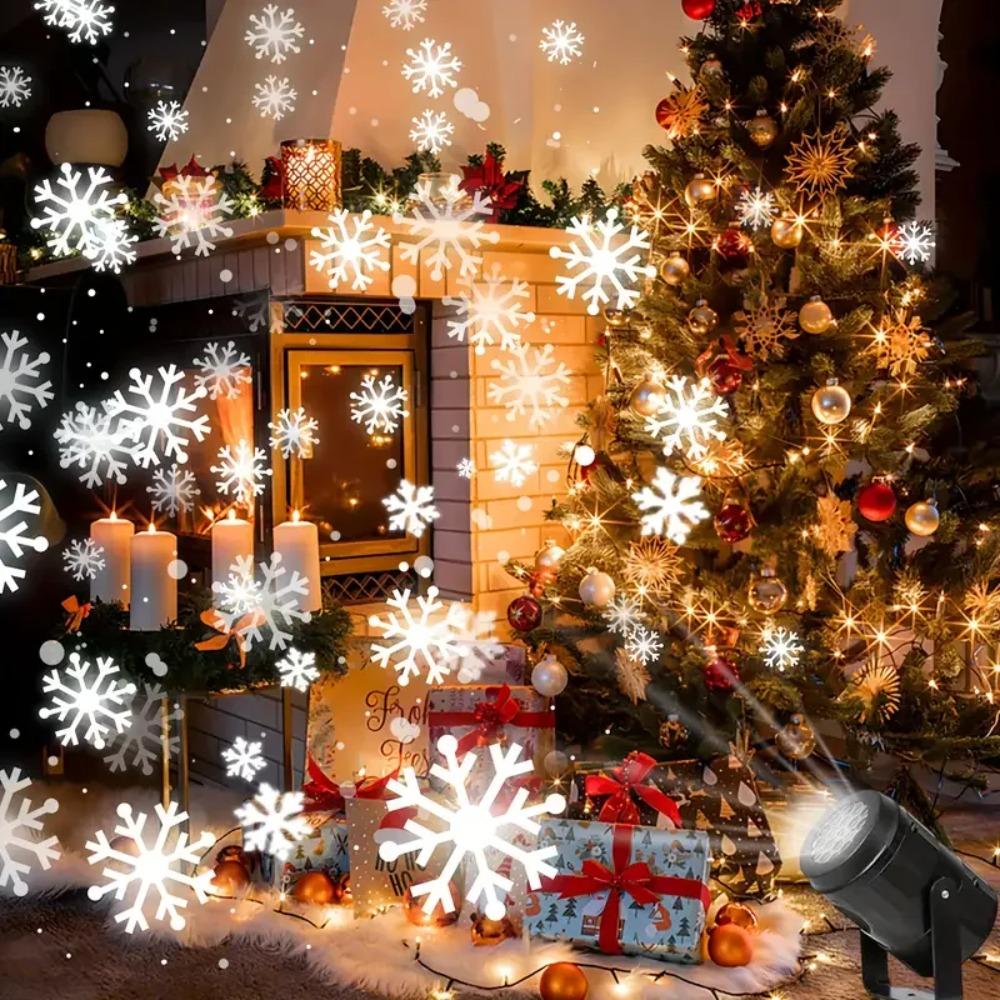 Snowflake Projector Lights Christmas Decoration Outdoor/Indoor USB Rotating Snowflake Ambient Light for Festive Party Xmas Decor