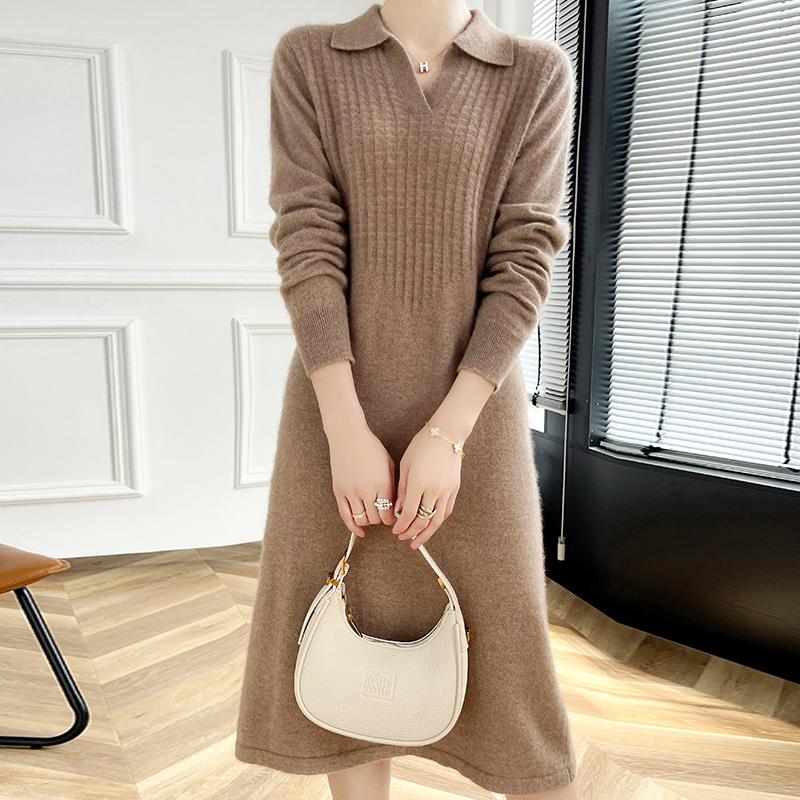 Women's Cashmere Dress Qinghe Cashmere 30% Cashmere 70% Wool Autumn and Winter Cashmere Skirt Soft and Warm