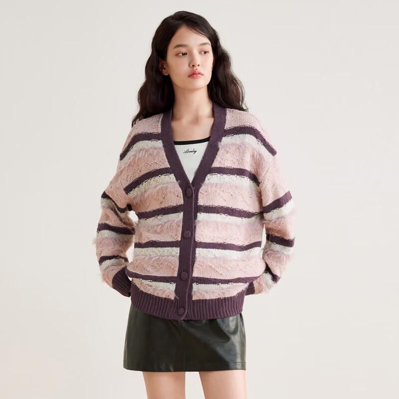 Ledian Striped Loose Knit Cardigan L