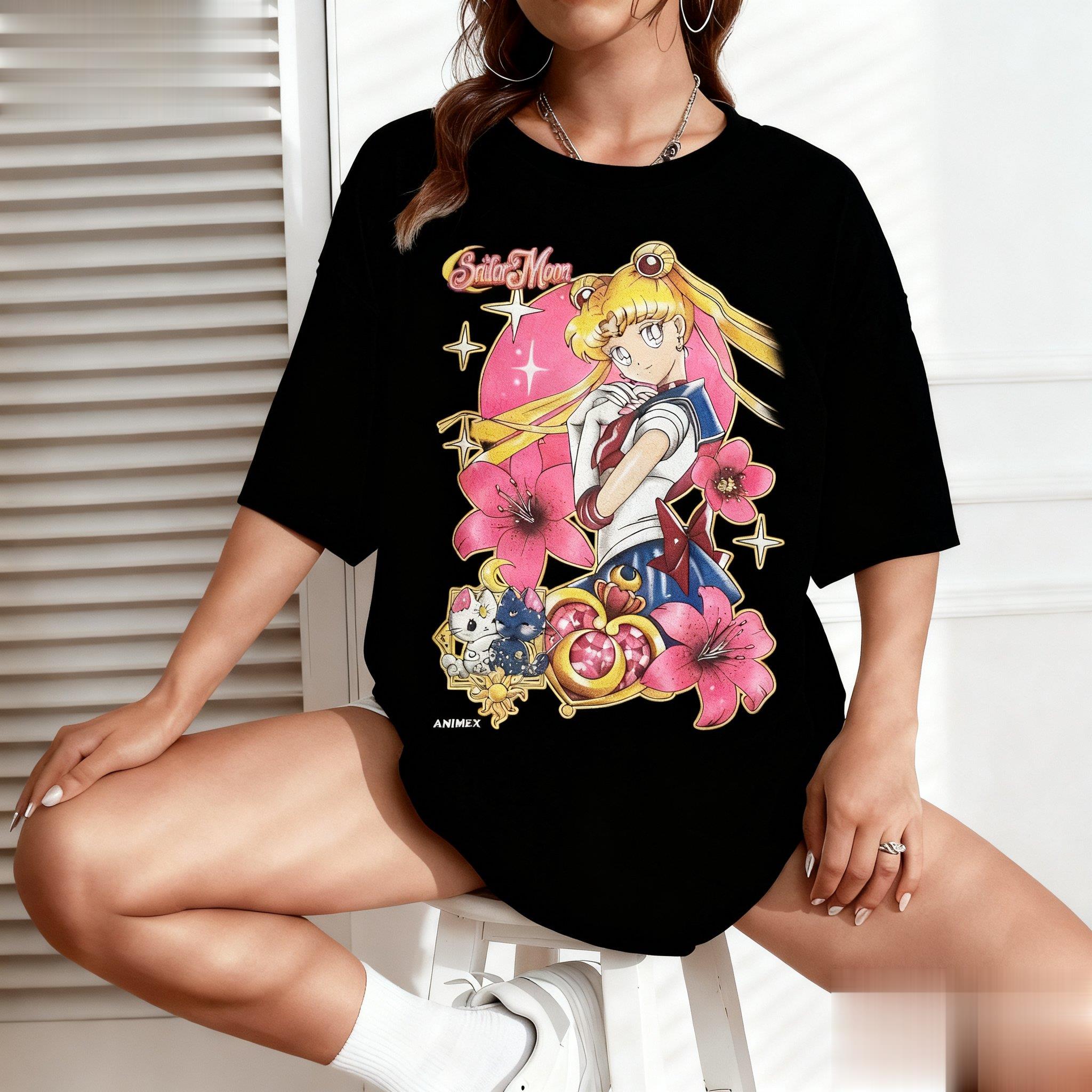 

2026 New Years New Style Retro Sailor Moon Anime Pattern Unisexs and Womens Short Sleeved Tshirt Street Wear Y2k Clothes Summer S