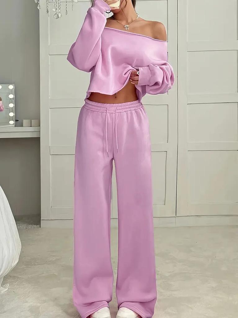 2025 European and American cross-border independent station new women's autumn and winter casual loose round neck long-sleeved sweater trousers suit 