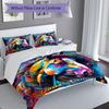 3PC Custom Name Colorful Horse Portrait Bedding Set Duvet Cover Closure Includes 1 Duvet Cover & 2 Pillowcases for Bedroom