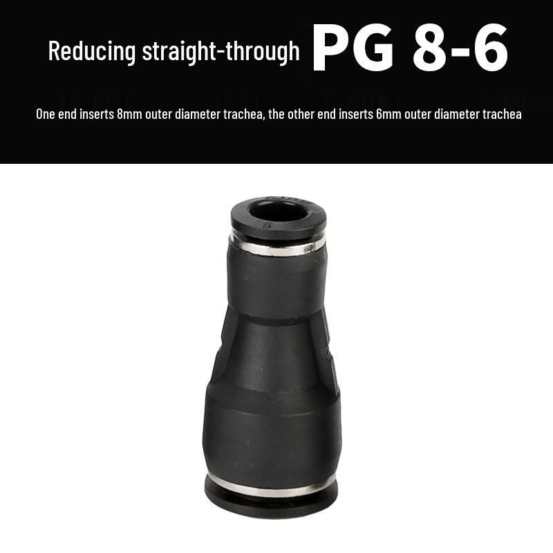 Straight Quick Push-In Pneumatic Air Tube Connector, PU Sizes 6-16, Plastic Two-Way Joint