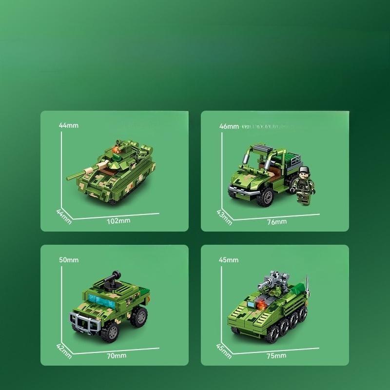 8-in-1 888pcs Military Series Wheeled Armored Assault Tank Building Blocks Toy
