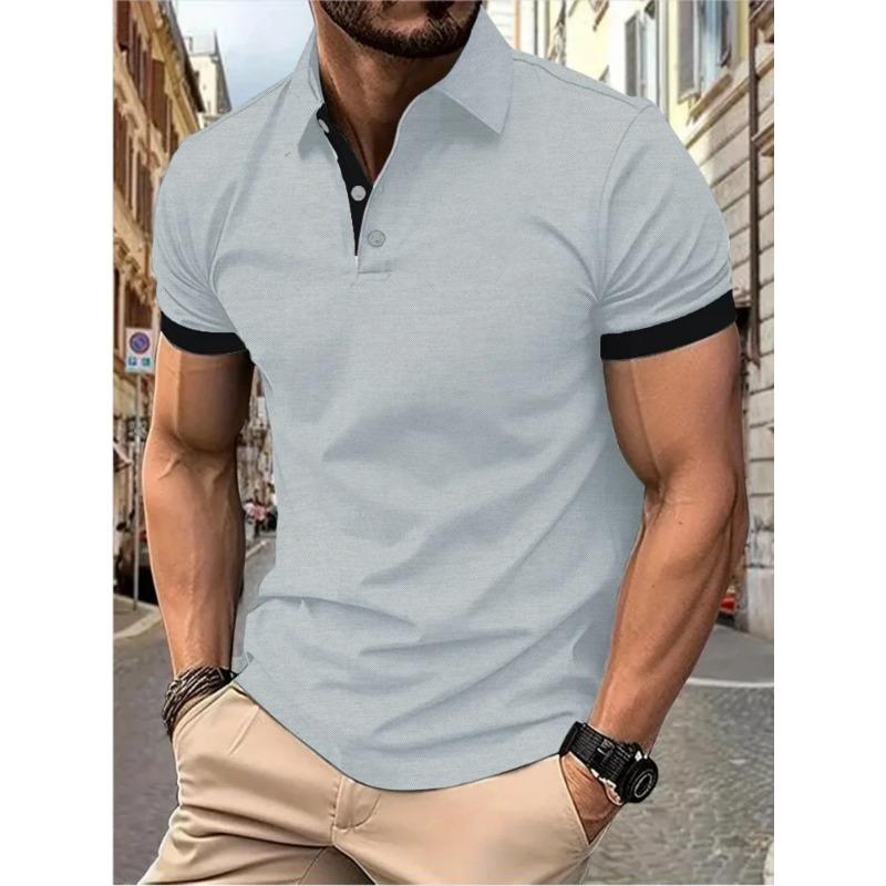 Men's Short Sleeve Color Matching Fashion with Men's Lapel Short Sleeve