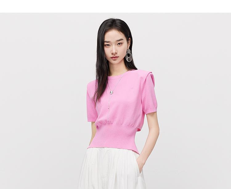 Ladies' Temperament Thin Round Neck Short-Sleeved Knitted Shirt