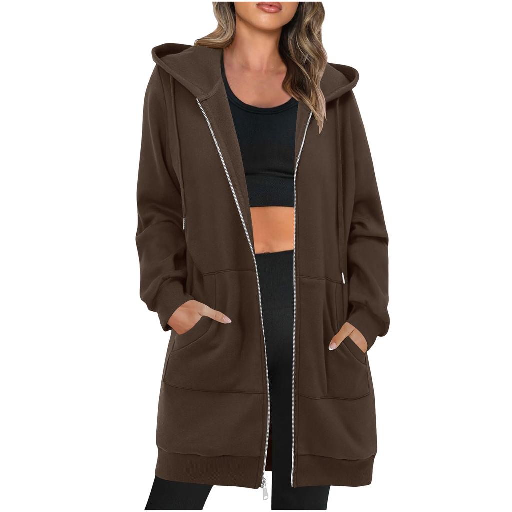 Women's Fashion Zipper Jacket Lightweight Oversized Hoodie Casual Sweatshirt With Pockets