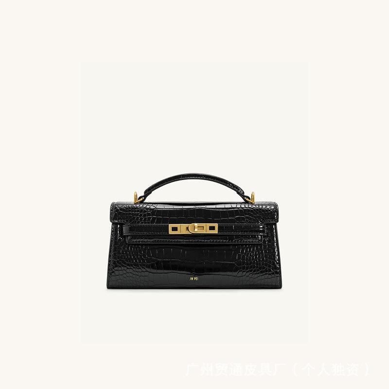 JWPEI Women's Crocodile Pattern Kelly Handbag, Crossbody or Single Shoulder Small Square Bag