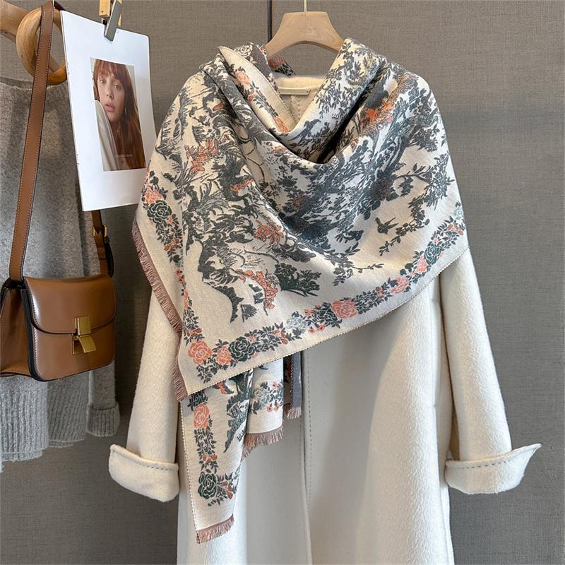 Eșarfă caldă de cașmir de iarnă pentru femei cu imprimeu de lux Pashmina șal Wrap batic pentru femei Bufanda Echarpe Design Bentita