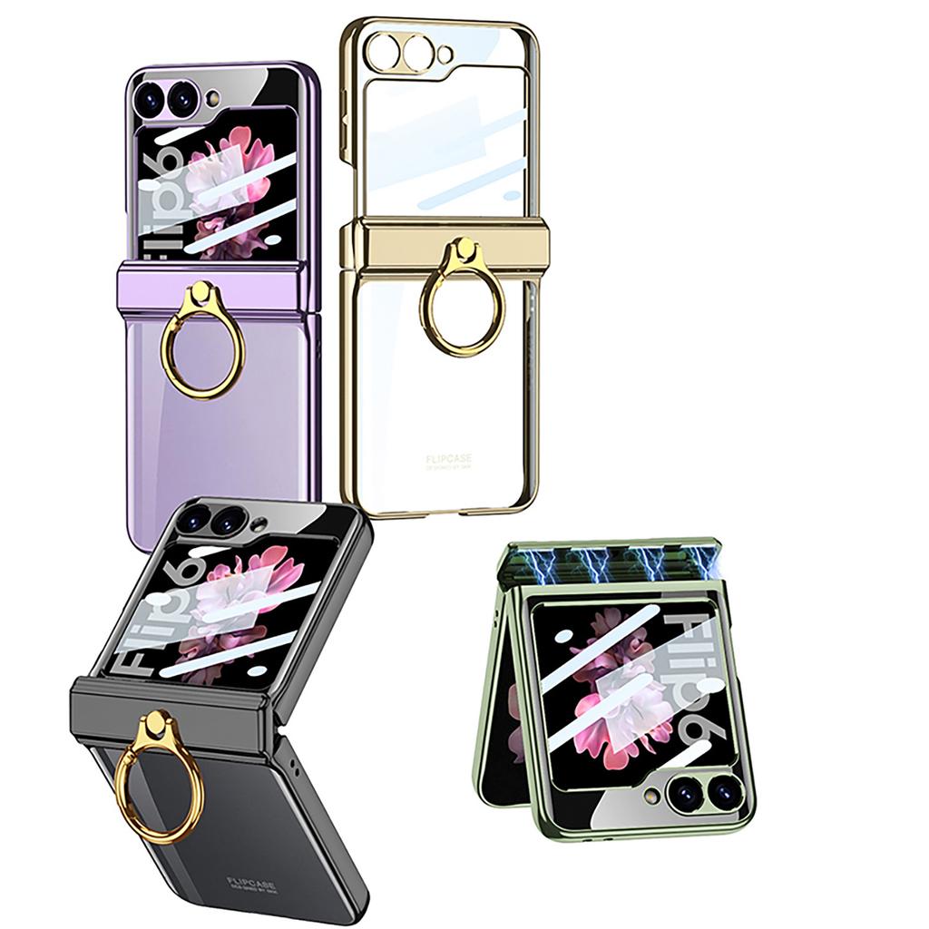 Samsung ZFlip6 Mobile Phone Case Folding Screen Electroplated Phantom Full Inclusive Rotary Shaft Ring Bracket Protective Case Hard Case