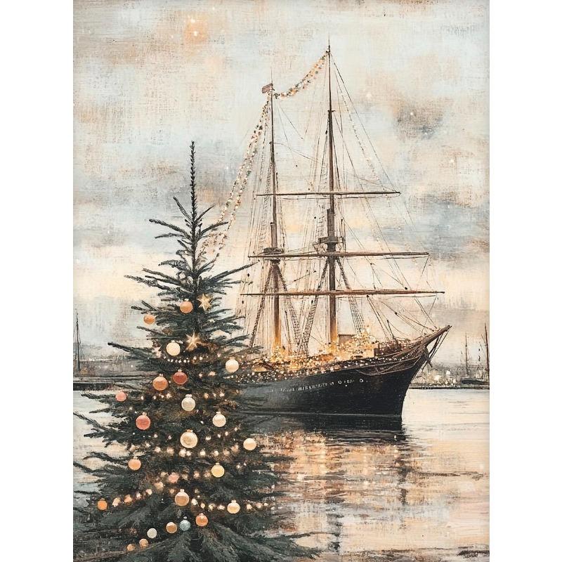Christmas Holiday Horse Bunny Winter Landscape Church Barn Poster and Prints Painting Wall Pictures for Living Room Home Decor