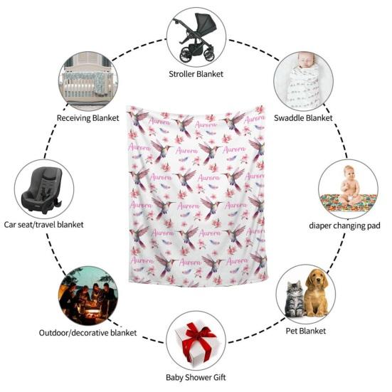 Flower And Bird Blanket Soft Flannel Hummingbird Throw Blanket Washable Cozy Floral Blanket for Adults Kids Couch Bed