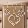 Sparkling Rhinestone Double-layer Hollow Heart-shaped Pendant Necklace Women's Temperament Versatile Jewelry Set
