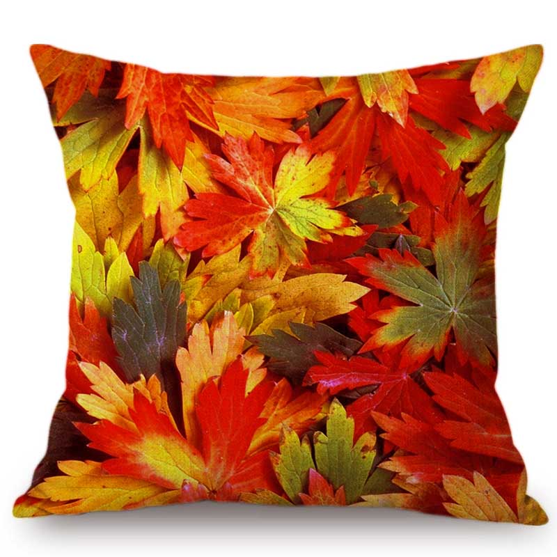 18" Autumn Maple Leaf Red Orange Fall Leaves Decorative Sofa Throw Pillow Cover Hot Sale Cotton Linen Office Chair Cushion Cover