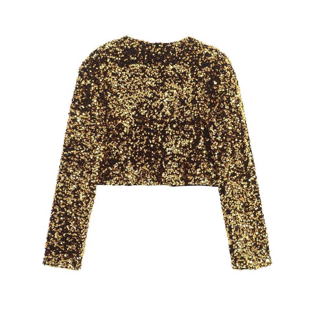 Autumn new women's clothing, stylish design, versatile casual sequins, long-sleeved short jacket