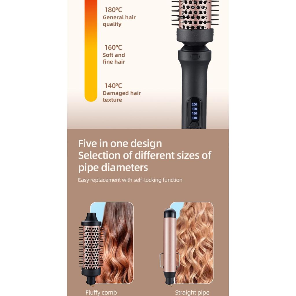 5-in-1 Interchangeable Curling Iron Set -Create Deep Waves, Banana Curls, Afro Curls with Detangling Paddle Brush, Multifunctional Hair Styling Tool