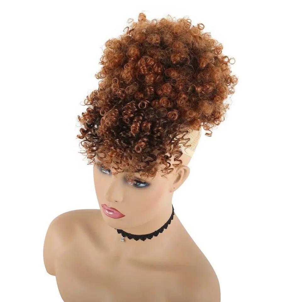 New Arrival Synthetic Ponytail with Bangs Afro Kinky Curly Mohawk Ponytail Bun Clip in Hair Extension for Black Women