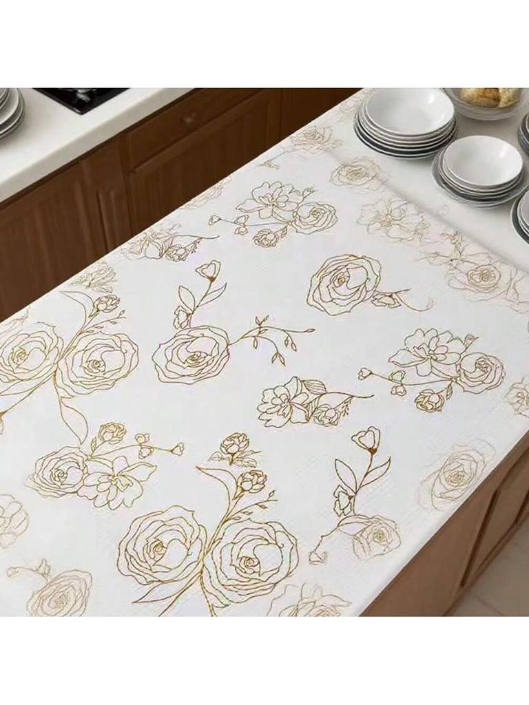 Gold Rose Print Non-Adhesive Drawer Liner: Made Of EVA Material, Removable Kitchen Cabinet Drawer Mat