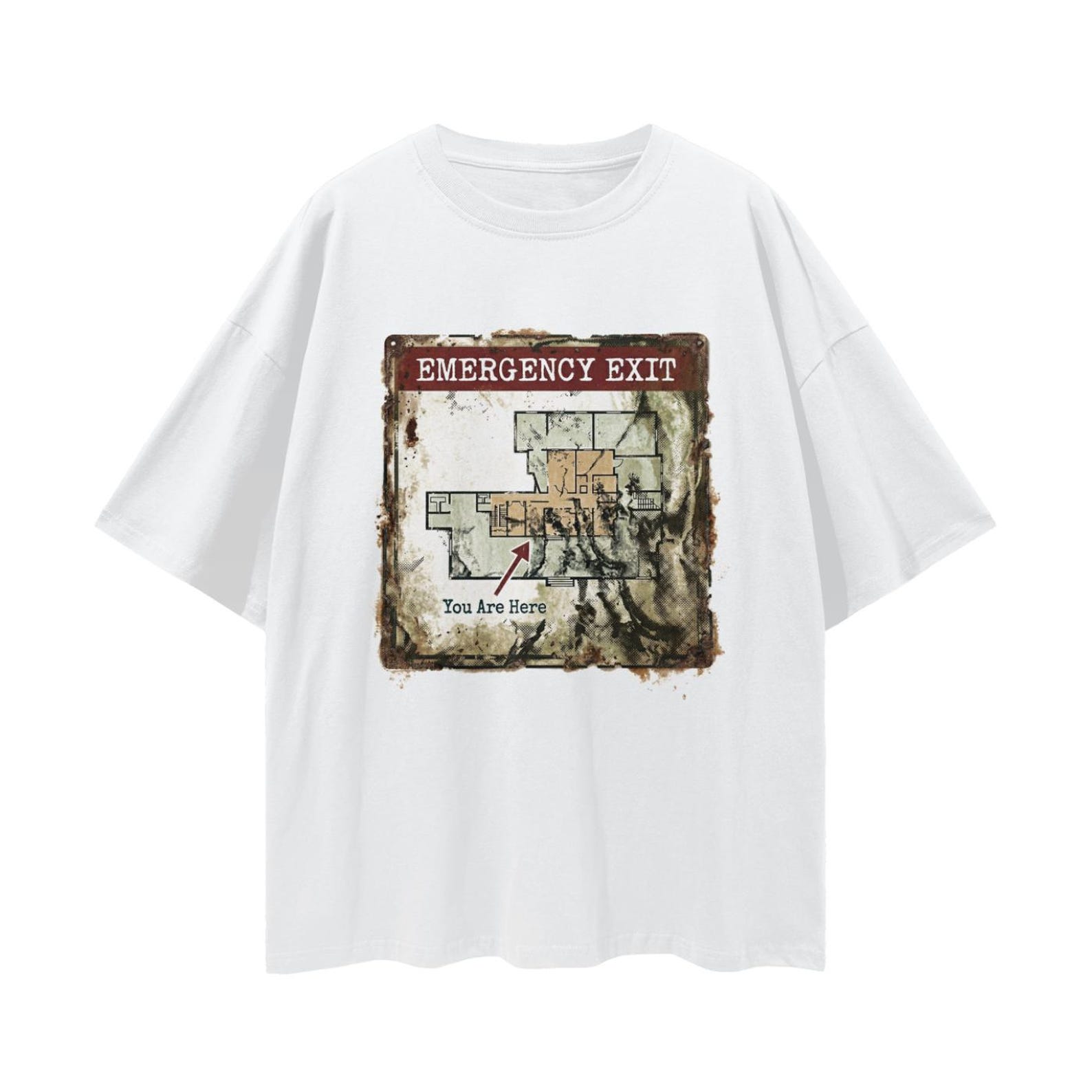 Liminal Safety Diagram Emergency Map - Weirdcore Print, Brutalist Graphic Design Loose T-Shirt S