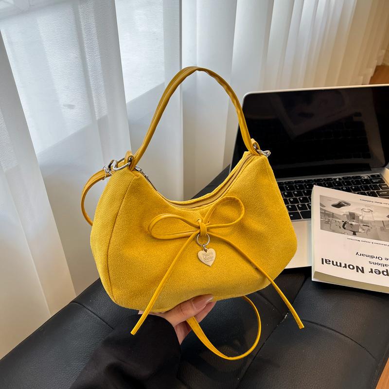 New bow handbag textured underarm bag women's autumn and winter portable shoulder bag casual messenger bag