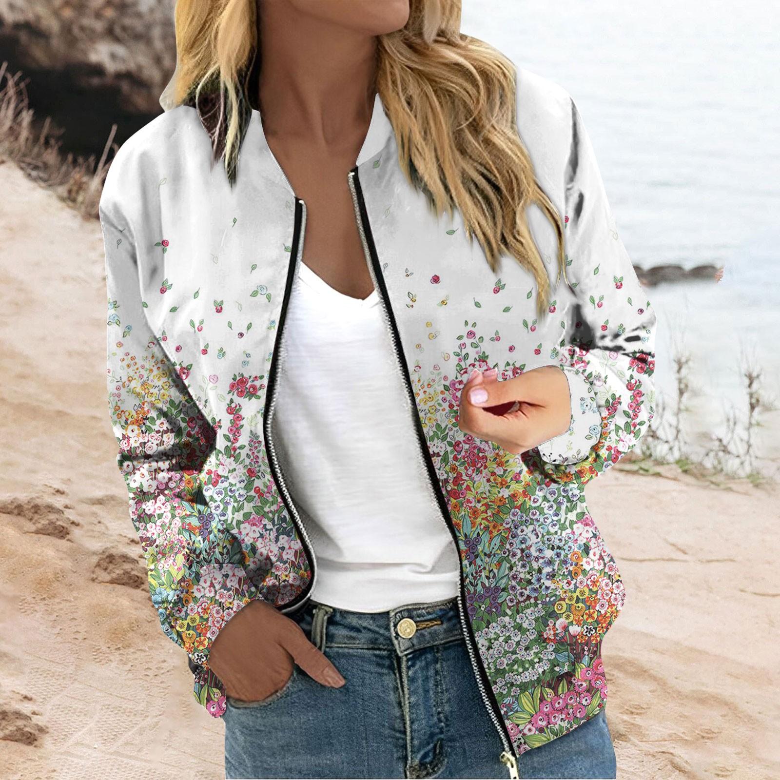 

Женская верхняя одежда с длинным рукавом и принтом, повседневные топы на молнии, кардиган, рубашка, тонкая куртка для женщин XXL