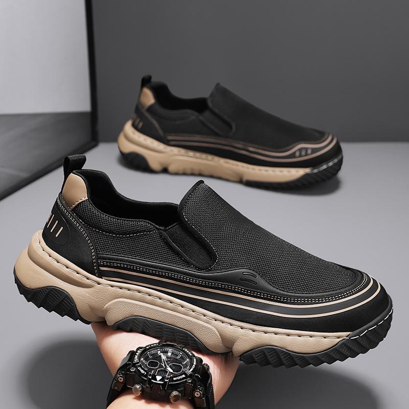 Men's four seasons Casual Shoes Breathable Mesh Wide Head Lightweight Comfortable Slip-On Thick Bottom Fashionable All-Match Sho