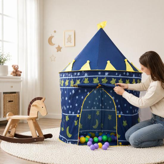 Kinderburg Zelt, Prinzessinnen Spielhaus für Mädchen, Indoor Outdoor Einfach Aufzubauen Spielzelt mit Stern Mond Design, Geburtstagsgeschenk für Kleinkinder