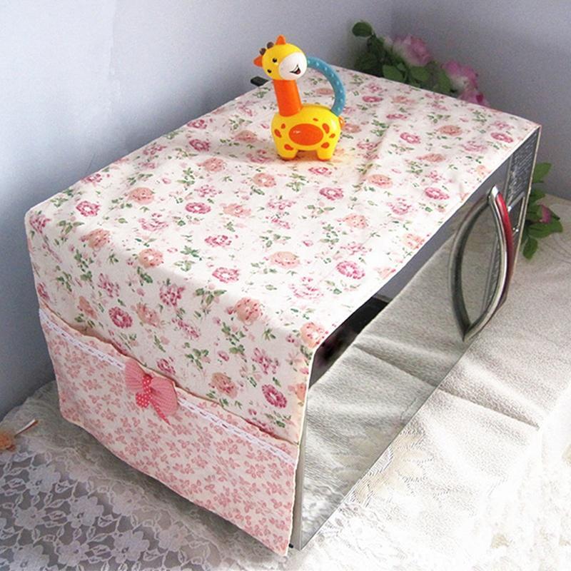 Pastoral Style Floral Plaid Prined Microwave Oven Fridge Thicken Dustproof Cover with Storage Bag