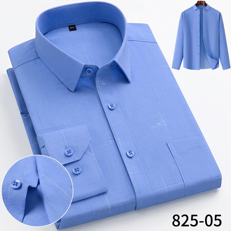 Men's Bamboo Fiber Long Sleeved Wrinkle-Free Comfortable Breathable Fit Striped Solid Shirts Business Casual Blouses Plus Sized