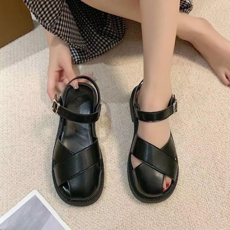 

Baotou sandals women s summer 2025 new platform beach Roman shoes fairy with skirt pig cage shoes platform sandals 35 чёрный