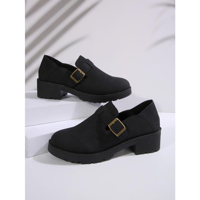 Women's Round Toe Loafers, Soft Sole Block Heel Casual Shoes