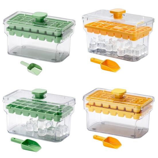 Eiswürfelform mit Schaufel und Aufbewahrungsbehälter 34/68 Fächer Eiswürfelform Ein-Knopf-Schnellentleerung BPA-frei Eiswürfelbereiter für Gefrierschrank und