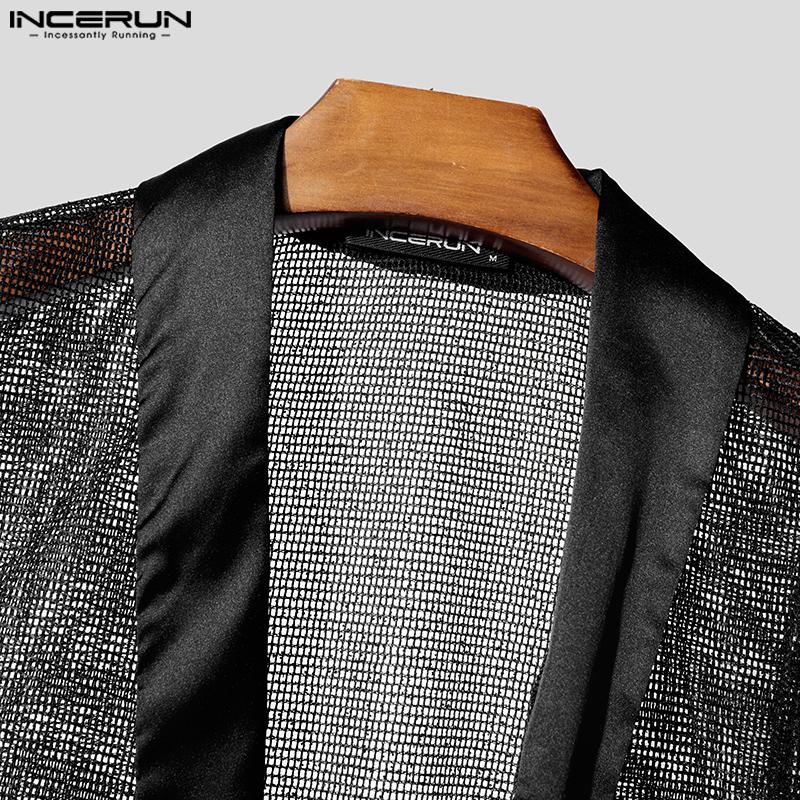 INCERUN Men Deep V Neck Sleeveless Stitching Mesh Sheer See Through Party Tank Tops