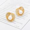 Trendy Temperament Stainless Steel Irregular Geometry Zircon Pearl Stud Earrings for Women Korea Charm Jewelry Gifts No Allergy