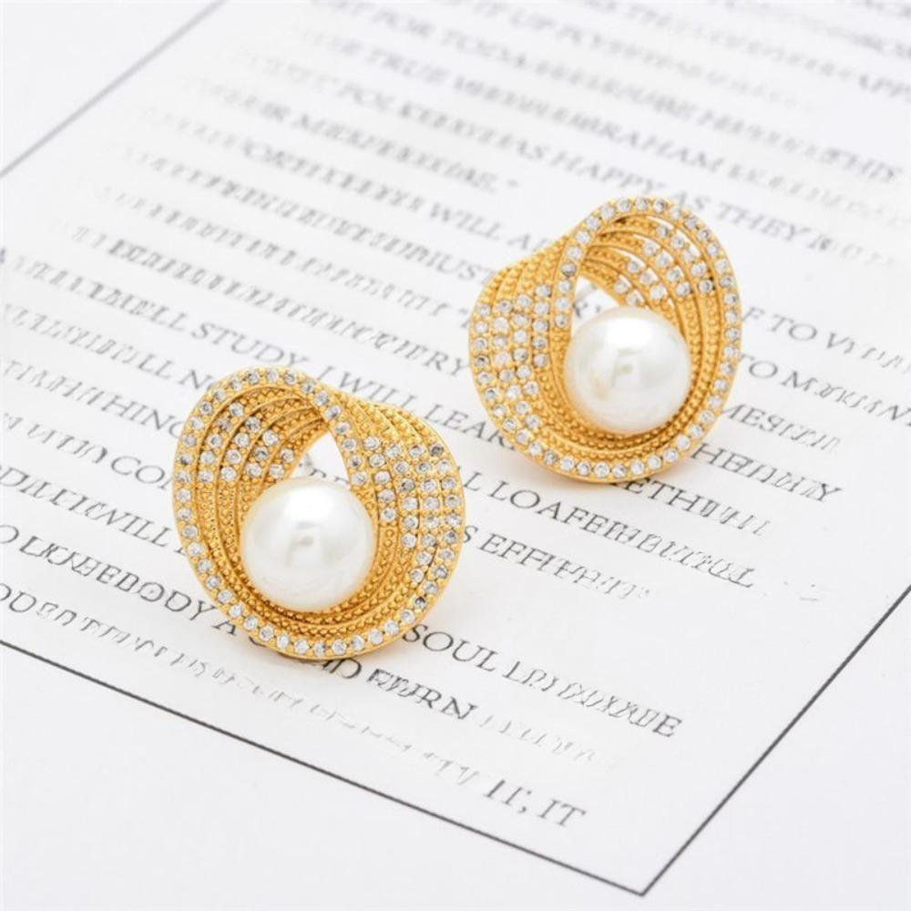 Trendy Temperament Stainless Steel Irregular Geometry Zircon Pearl Stud Earrings for Women Korea Charm Jewelry Gifts No Allergy