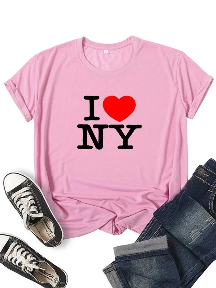 T-shirt grafica da donna I Love NY New York Ragazza Y2K Harajuku Nero Rosa Rosso Nuova Maglietta Top Abbigliamento Divertente Femminile Regalo