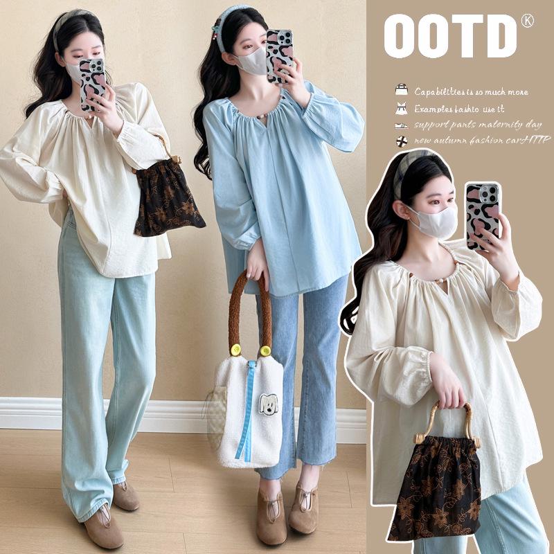 2026 Spring Korean Maternity Long Sleeve Loose Doll Shirt Top M