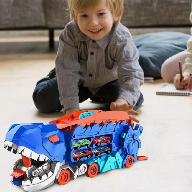 Car Truck Dinosaur Transport Carrier With12 Pull Back Dino Car Toy For Gift Kids